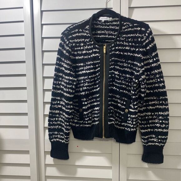 Black and White Striped Knit Jacket - Picture 1 of 4